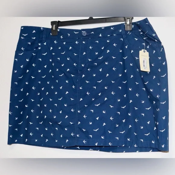 St Johns Bay NWT Skort Womens Plus Size 24W Navy Blue Bird Print 2 Side Pockets - Picture 6 of 6
